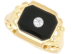 Vintage Diamond and Onyx Signet Ring in Gold