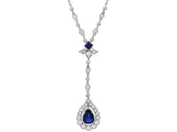 Blue Sapphire and Diamond Necklace in Platinum