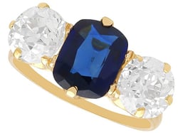 Victorian Sapphire Trilogy Engagement Ring in Gold