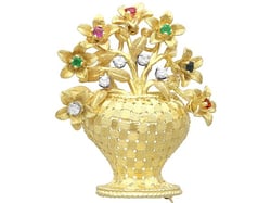 Multi Gemstone Flower Vase in Gold