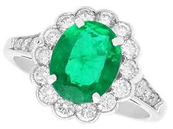 Zambia Oval Cut Emerald and Diamond Ring