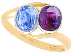 Antique Pink and Blue Sapphire Ring in Yellow Gold