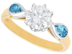 Diamond Ring with Pear Cut Aquamarine Side Stones