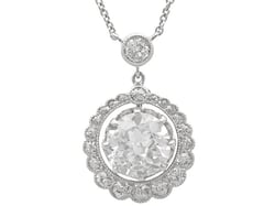 1920s Diamond Halo Pendant Necklace in Platinum
