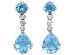 Vintage Aquamarine Diamond Drop Earrings