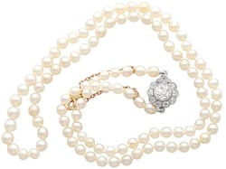 Natural Saltwater Pearl Necklace with Diamond Clasp
