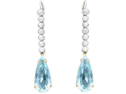 Pear Cut Aquamarine Drop Earrings with Diamonds