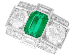 Octagonal Cut Emerald and Diamond Ring in Platinum