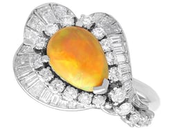 Opal and Baguette Diamond Ring in Platinum