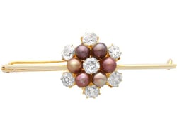 Natural Antique Pearl and Diamond Brooch