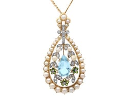 Edwardian Garnet, Pearl and Aquamarine Pendant for Sale
