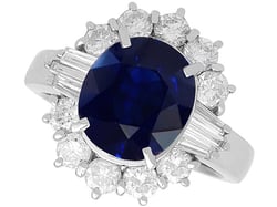 Blue Sapphire and Diamond Platinum Cluster Ring