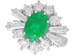 Vintage 1970s Emerald and Diamond Ring in White Gold