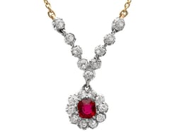Victorian Ruby Cluster Pendant Necklace with Diamonds