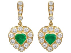 Heart Emerald and Diamond Earrings