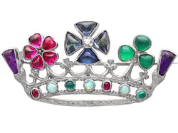 Antique Gem Set Gold Crown Brooch for Sale