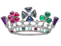 Antique Gem Set Gold Crown Brooch for Sale