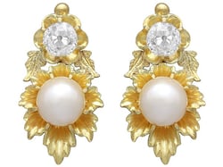 Gold Pearl and Diamond Earrings - Circa 1900