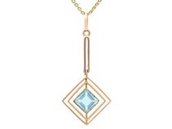Edwardian Gold Aquamarine Pendant Necklace