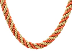 18k Yellow Gold and Coral Rope Necklace