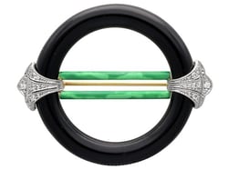 Art Deco Onyx and Diamond Brooch with Enamel