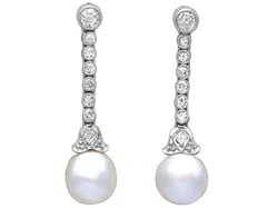 Antique Natural Saltwater Pearl Earrings with Diamonds