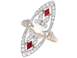 Marquise Edwardian Ruby Diamond and Pearl Ring