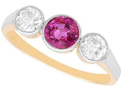 Antique Pink Sapphire and Diamond Trilogy Ring for Sale