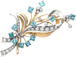 Vintage Aquamarine and Diamond Spray Brooch