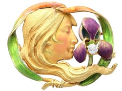 Art Nouveau Gold and Enamel Brooch