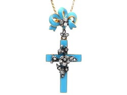 Antique Blue Enamel and Diamond Pendant