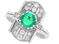 Art Deco Emerald and Diamond Ring in White Gold