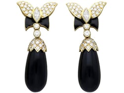 Vintage Black Onyx Earrings in Gold for Sale