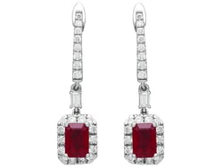 Ruby and Diamond Platinum Drop Earrings