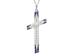 Rare Edwardian Sapphire and Diamond Cross Pendant