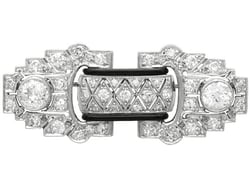 Black Enamel and Diamond Art Deco Brooch