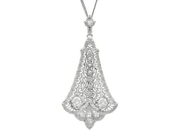 Antique Filigree Diamond Pendant in White Gold