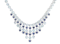 Sapphire and Aquamarine Fringe Necklace in White Gold
