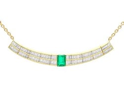 Emerald and Diamond Concave Bar Necklace