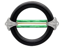 Art Deco Onyx and Diamond Brooch with Enamel