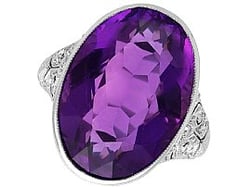 Antique 1920s Oval Amethyst Ring in Platinum