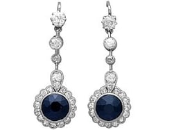 Blue Sapphire and Diamond Drop Earrings in Platinum