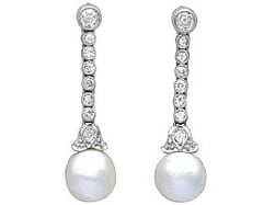 Antique Natural Saltwater Pearl Earrings with Diamonds