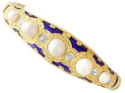 Victorian Pearl and Enamel Bangle for Sale