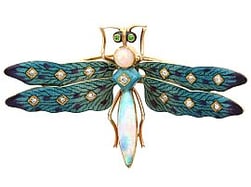 Antique Opal and Enamel Dragonfly Brooch