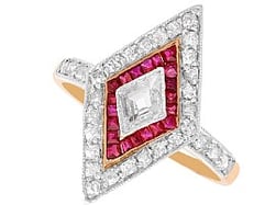Edwardian Ruby and Diamond Ring - Lozenge Shaped