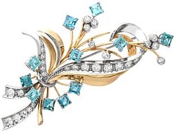 Vintage Aquamarine and Diamond Spray Brooch
