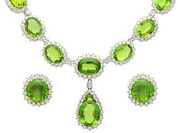 Vintage Peridot Necklace and Earring Set with Diamonds