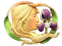 Art Nouveau Gold and Enamel Brooch