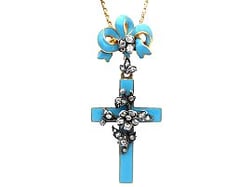 Antique Blue Enamel and Diamond Pendant